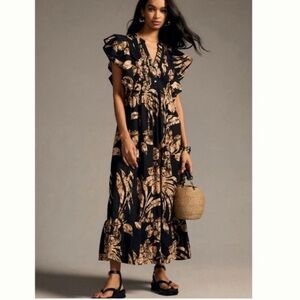 Euc Anthropologie Maeve The Cassandra Maxi Dress Oxford Black | Size S